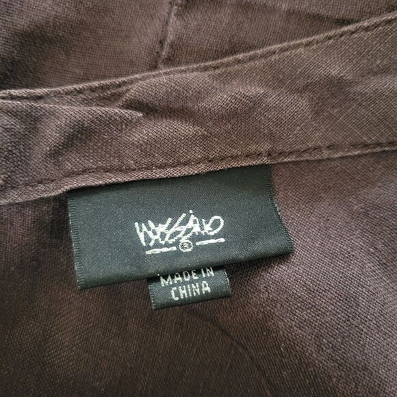 Sleeveless V-Neck Brown Ruffled Linen Dress ~ XL - Picture 5 of 7